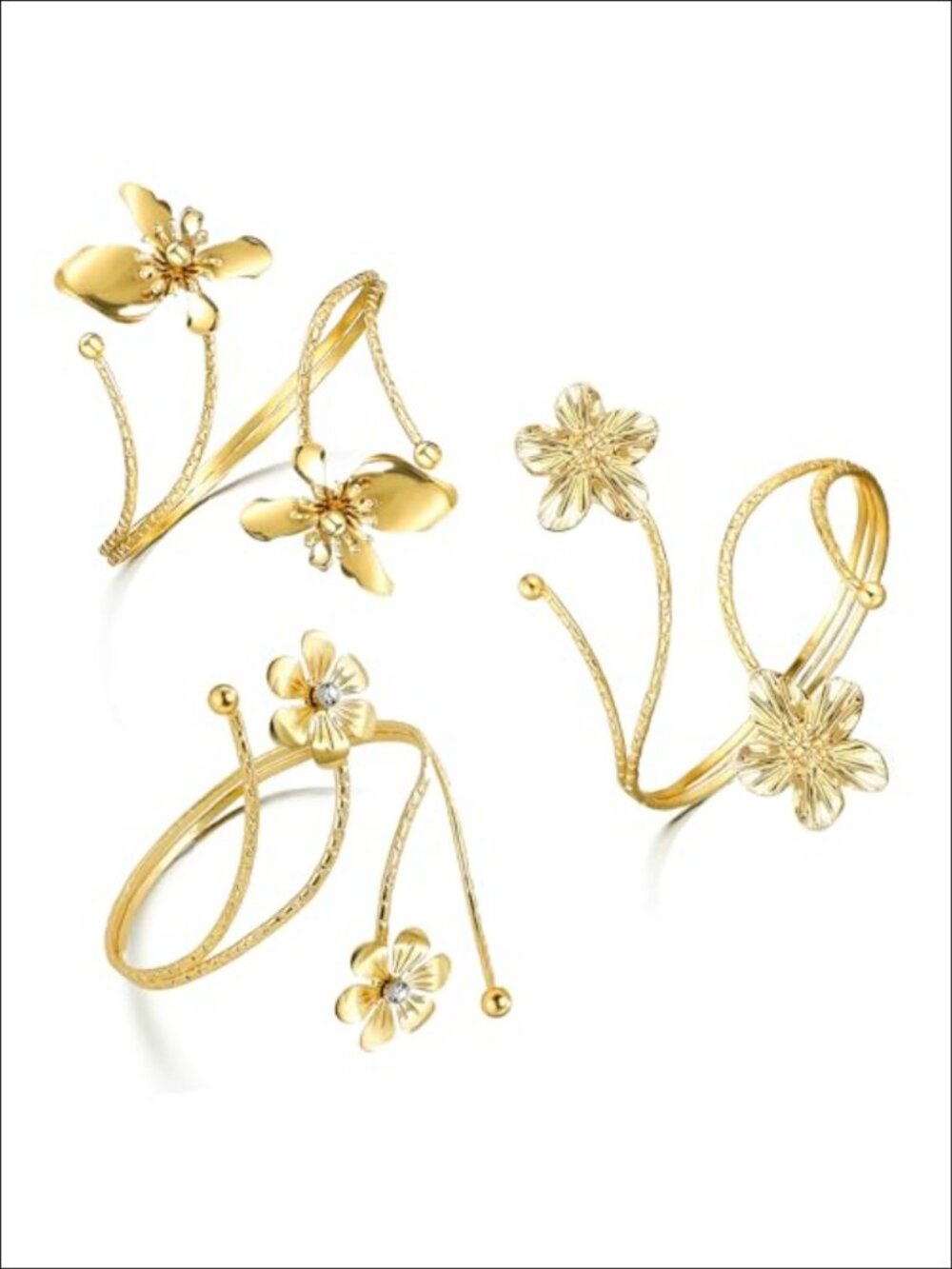 Gold Plated Arm Cuff Bracelet Set Flower Coil Upper Arm Band Jewelry